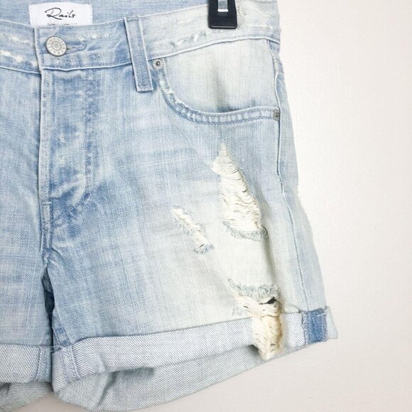 Rails Light Wash Distressed Denim Shorts Womens 25 High Rise Rolled Hem - Picture 7 of 12